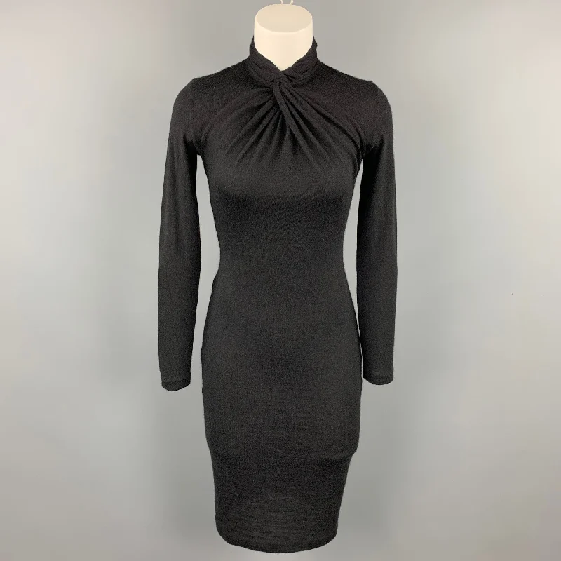 RALPH LAUREN Size S Black Knitted Cashmere High Collar Dress Preppy unclassified dresses