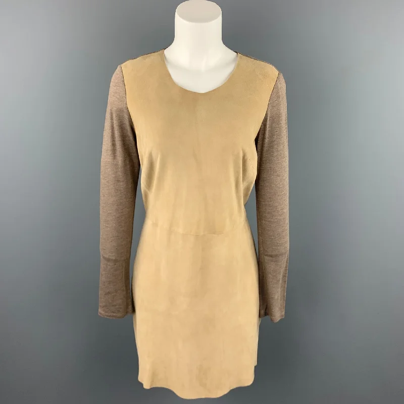 REBECCA TAYLOR Size 6 Taupe Two Toned Lyocell Shift Dress Spring unclassified dresses