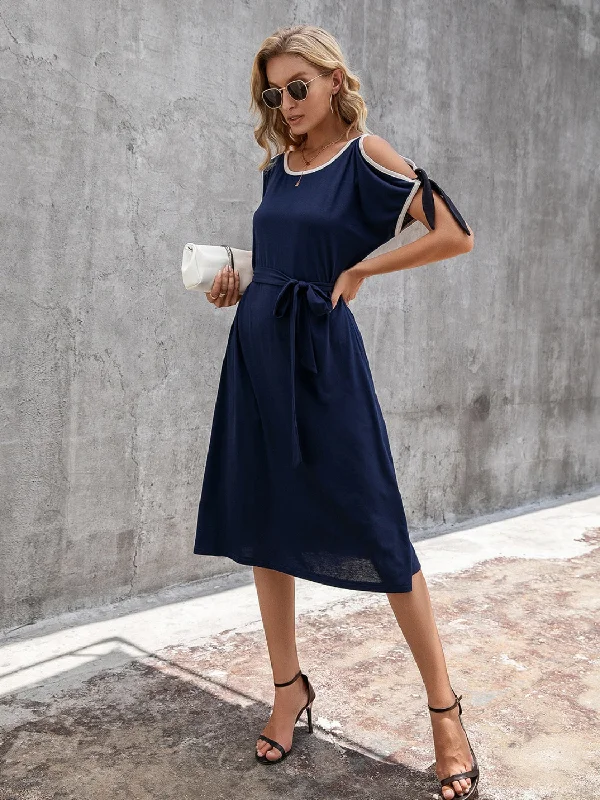 Round Neck Cold Shoulder Dress Winter unclassified dresses