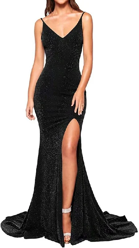 Sexy Backless Fitted Sparkle Black Evening Dress Fall unclassified dresses