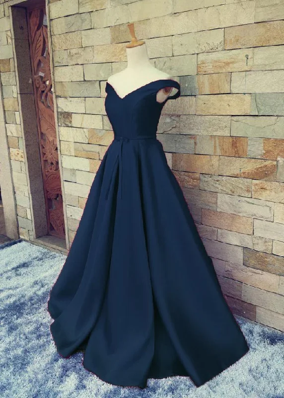 Sexy Off Shoulder Sleeves Navy Blue Prom Dress Color block unclassified dresses