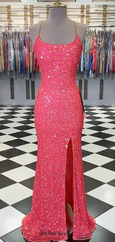 Sexy Slit Fitted Coral Sparkle Pageant Dress Breathable unclassified dresses