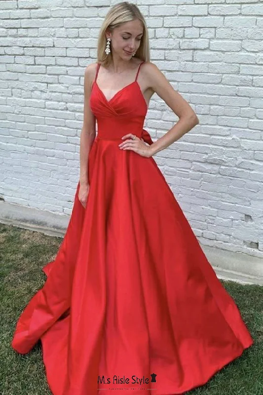 Simple Spaghetti Straps Red Prom Dress Metallic unclassified dresses