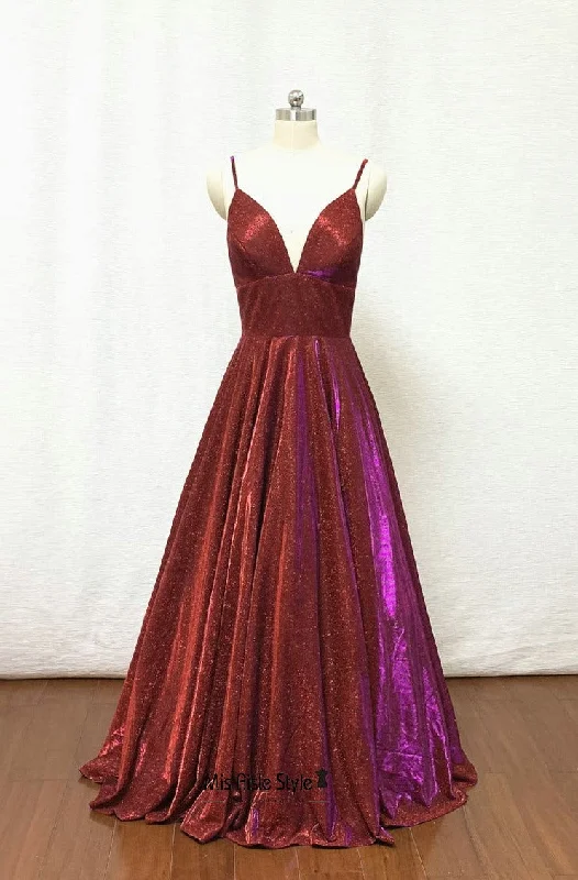 Simple Spaghetti Straps Sparkle Burgundy Prom Dress Lounge unclassified dresses