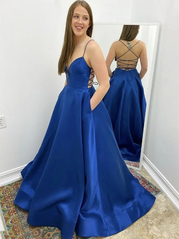 Simple V Neck Backless Royal Blue Prom Dresses with Pocket, Backless Royal Blue Formal Dresses, Royal Blue Evening Dresses Elegant unclassified dresses