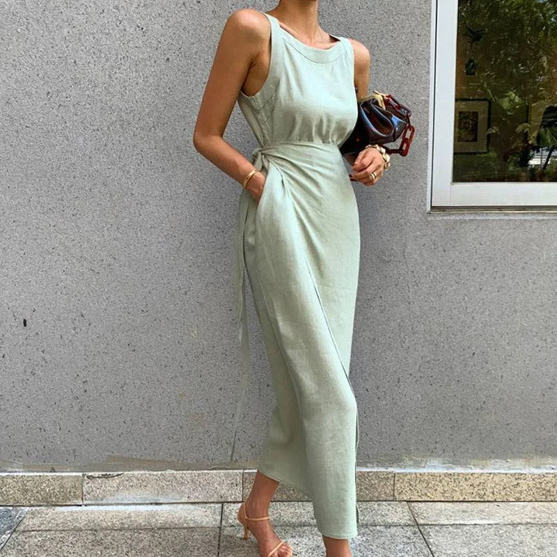 Sleeveless High Waisted Wrap Dress Engagement unclassified dresses