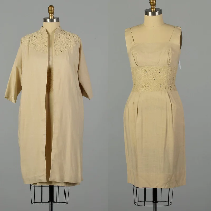 Small 1950s Linen-Look Dress and Jacket Set Wiggle Dress Wedding guest unclassified dresses