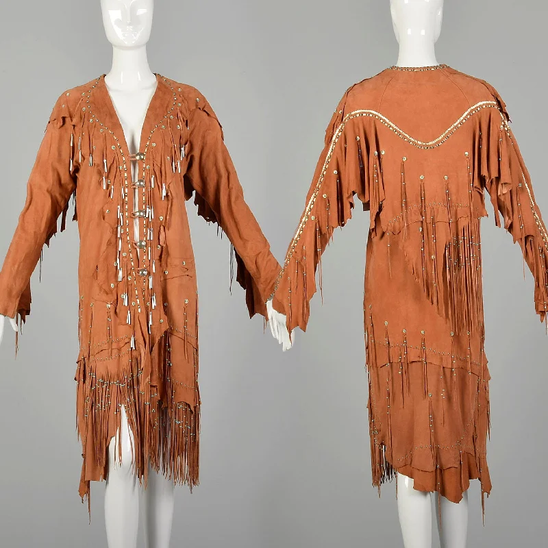 Native American Inspired Suede Leather Dress Bohemian Beaded Fringe Festival Jacket Cocktail unclassified dresses