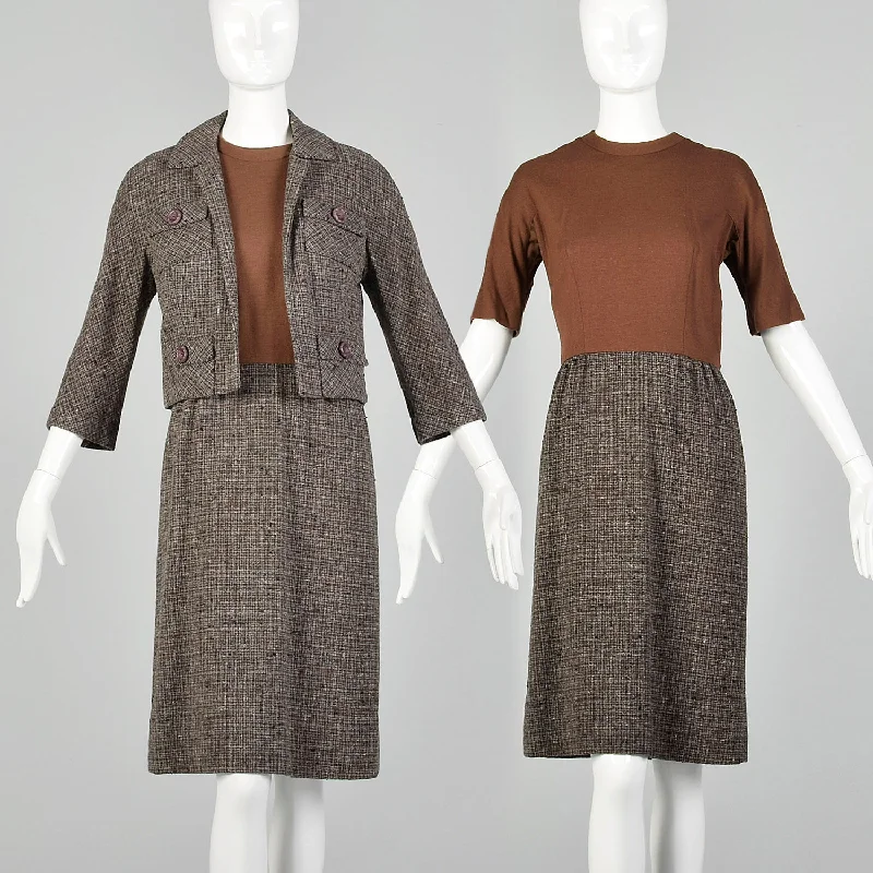 Small Brown Knit and Tweed 1960s Dress Set Discounted unclassified dresses