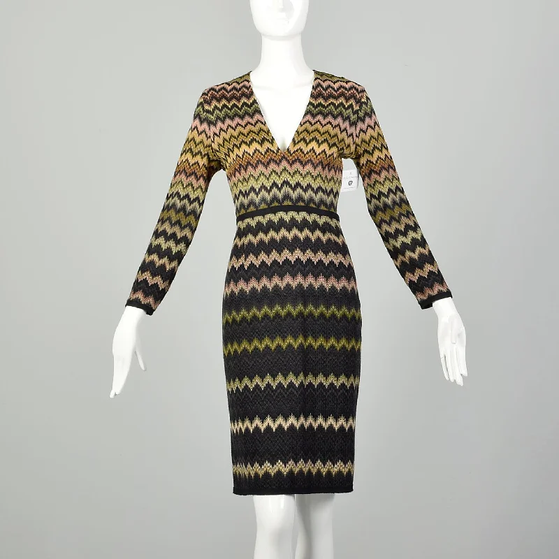 Small-Medium 1990s Missoni Orange Label Zig-Zag Dress Knit Silk unclassified dresses