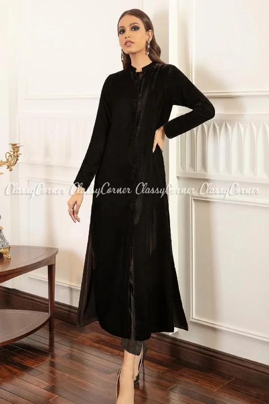 Solid Velvet Black Pakistani Outfit Long sleeve unclassified dresses