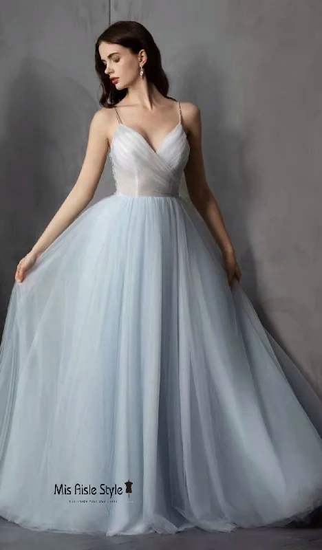 Spaghetti Straps Backless Sky Blue Prom Dress Unique unclassified dresses