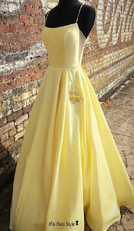 Square Neckline Yellow Prom Dress with Pocket Designer unclassified dresses