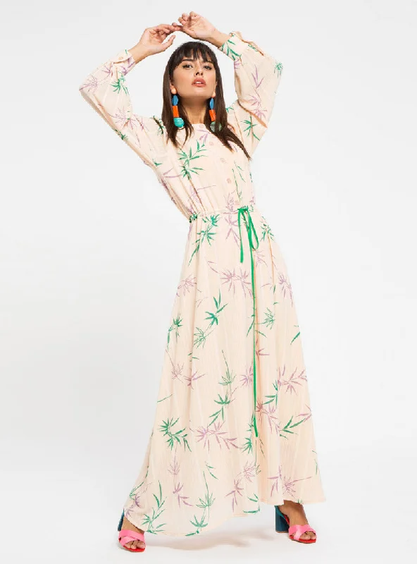 Leaf Print Dress with Belt Luxury floral dresses