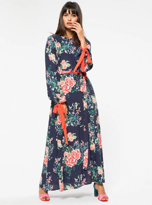 Orange Contrast Floral Dress Garden party floral dresses