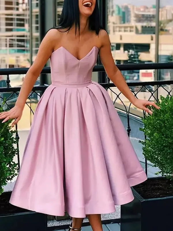 Strapless Tea Length Pink/Champagne Prom Homecoming Dresses, Pink/Champagne Formal Graduation Evening Dresses SP2462 Short unclassified dresses