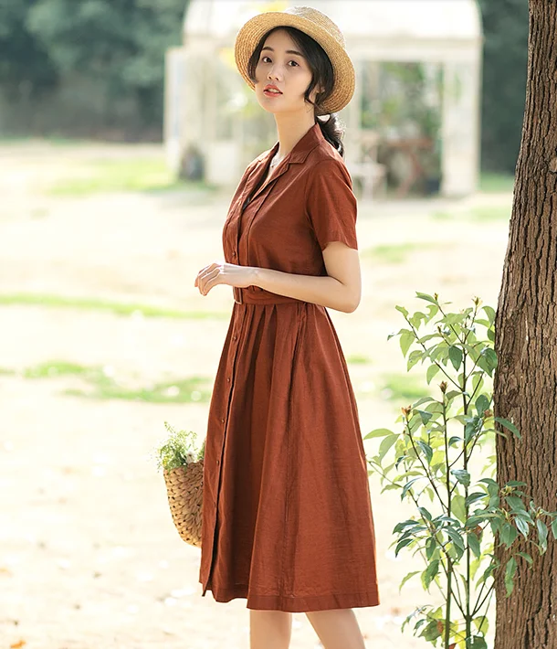 Summer Cotton Linen Spring Women Dresses QJ05076 Earthy tone unclassified dresses