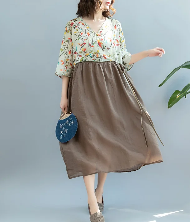 Patchwork Summer Cotton Linen Spring Women Dresses QZ200523 Soft fabric unclassified dresses