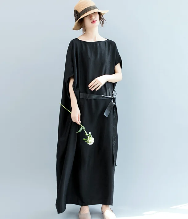 Black WaistLine Summer Cotton Linen Spring Women Dresses QZ200536 Off-shoulder unclassified dresses