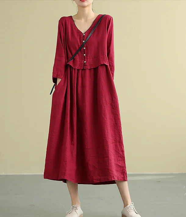 Summer  Spring 100%  Linen  Women loose Dresses DZA05196 Embroidered unclassified dresses