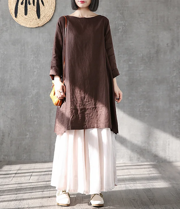 Summer  Spring Linen Women loose Dresses DZA05169 Off-shoulder unclassified dresses