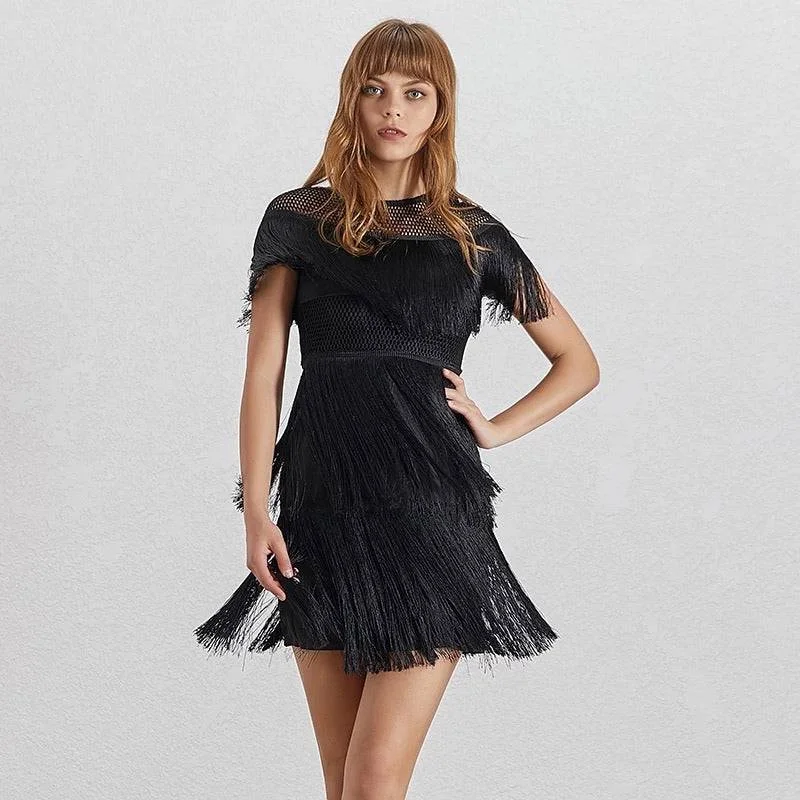 Three Layer Fringe Lux Mesh Dress Discounted unclassified dresses