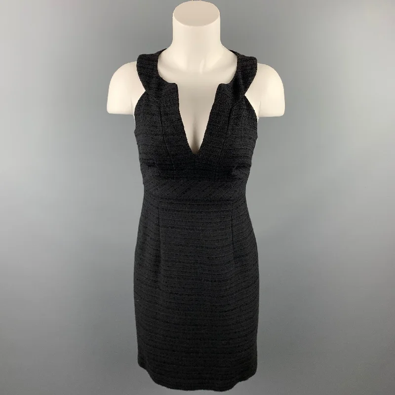 TRINA TURK Size 0 Black Textured Cotton Blend Sleevless V-Neck Dress Comfortable unclassified dresses