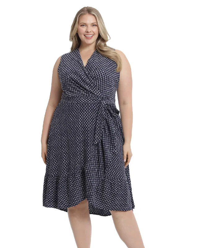 Two tone eyelet side tie ruffle wrap dress | Oxford Blu Striped unclassified dresses