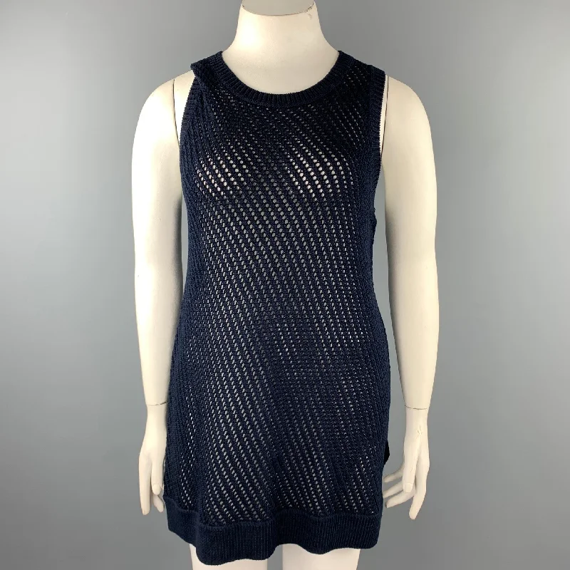 VINCE Size L Navy Crochet Cotton Sleeveless Tunic Dress Office unclassified dresses