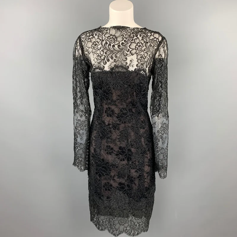 VINTAGE Size 10 Black Floral Lace Open Back Cocktail Dress Halter floral dresses