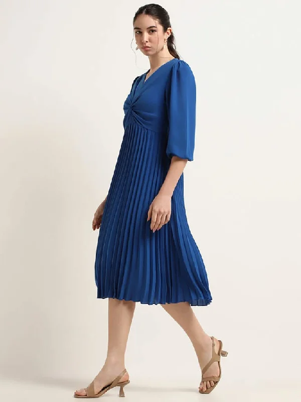 Wardrobe Blue Pleated A-Line Dress Wedding guest unclassified dresses