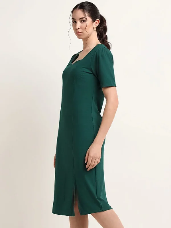 Wardrobe Green Ribbed Straight Dress High-low unclassified dresses