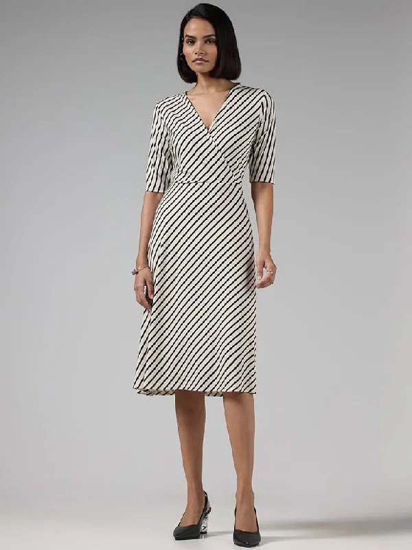 Wardrobe Ivory Striped Dress Chiffon unclassified dresses