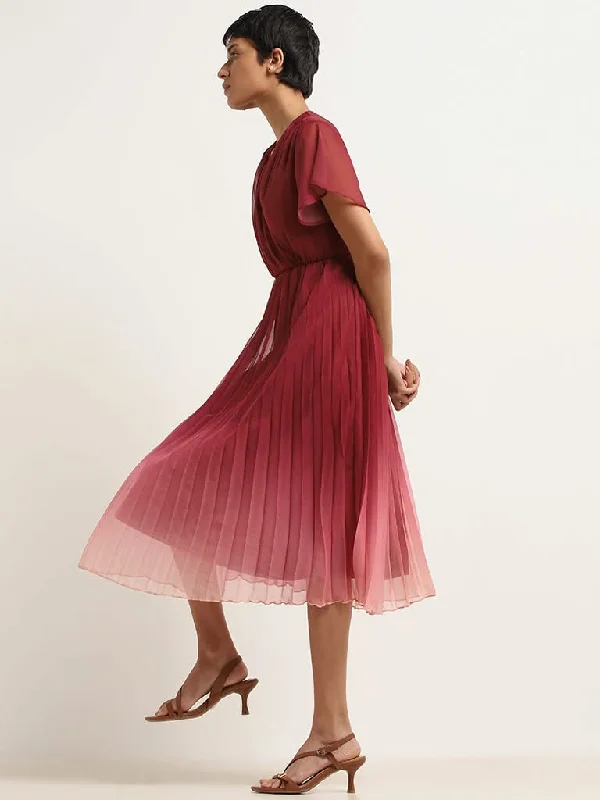 Wardrobe Maroon Pleated A-Line Dress Casual unclassified dresses