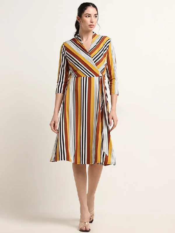 Wardrobe Multicolour Striped A-Line Dress Satin unclassified dresses