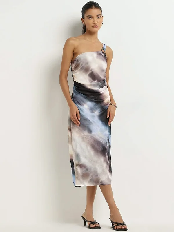 Wardrobe Multicolour Tie-Dye Design One-Shoulder Dress Dark color unclassified dresses