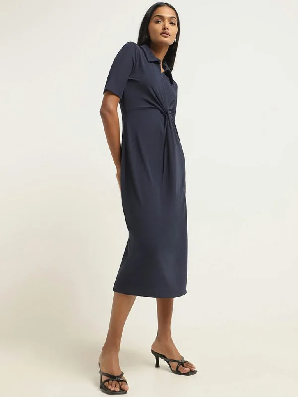 Wardrobe Navy Collared A-Line Dress Neutral tone unclassified dresses