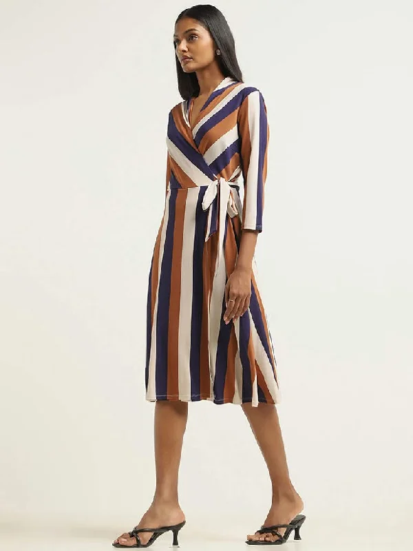 Wardrobe Navy Striped Wrap Dress Floral unclassified dresses