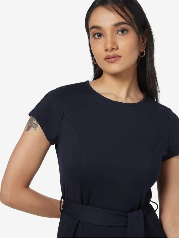 Wardrobe Navy Terry Dress With Belt Open-back unclassified dresses