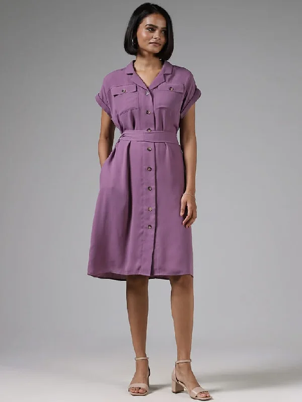 Wardrobe Orchid Button-Down Dress with belt Fall unclassified dresses