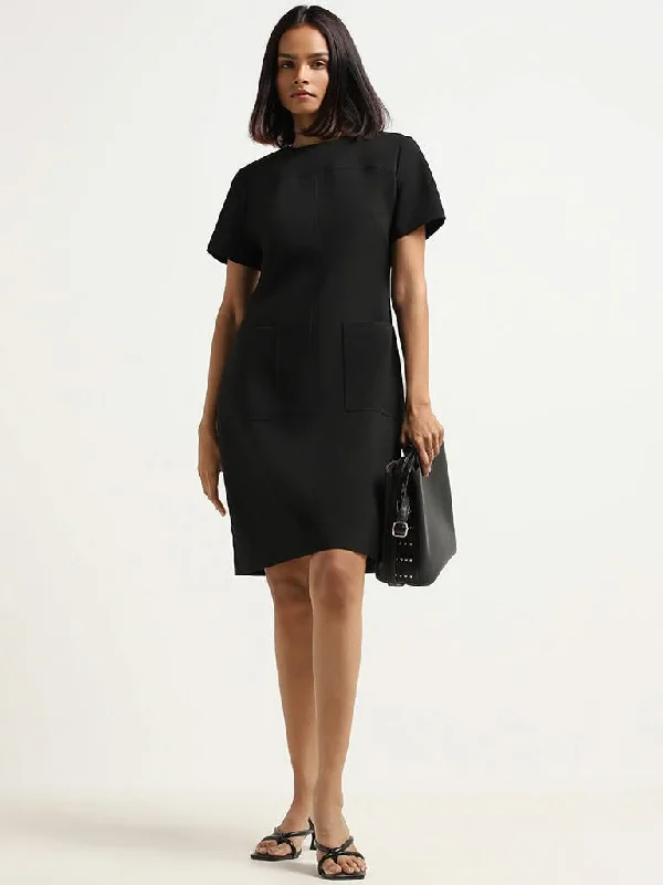 Wardrobe Plain Black Shift Dress Casual chic unclassified dresses