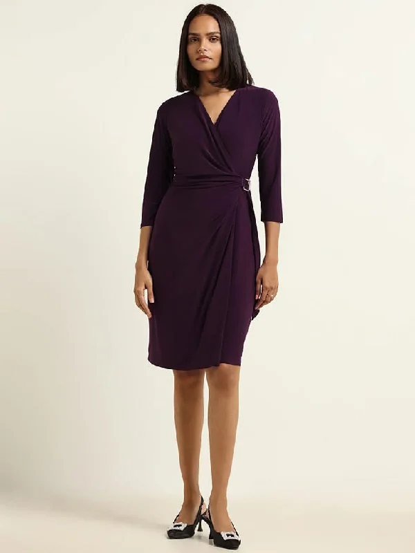 Wardrobe Plain Purple Wrap Dress Wedding guest unclassified dresses