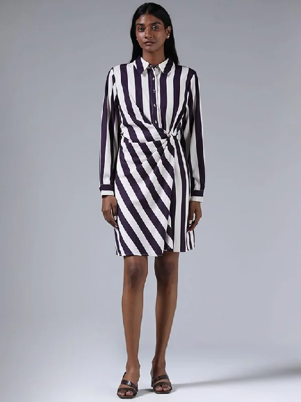 Wardrobe Purple Striped Drape Dress Elegant unclassified dresses