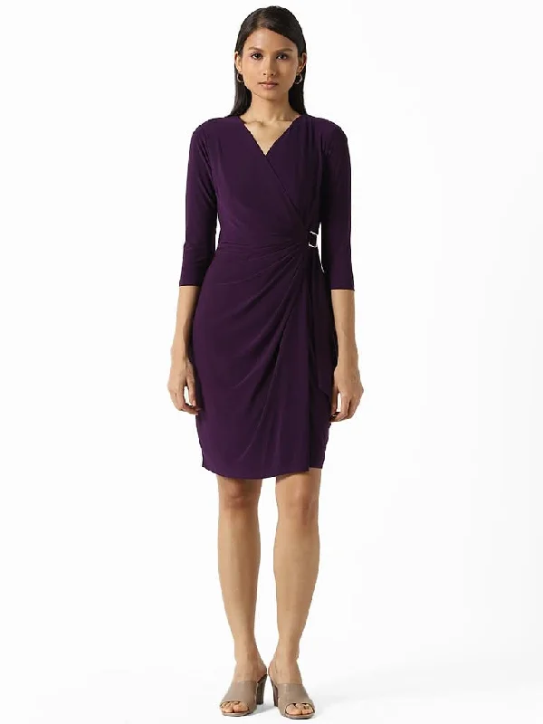 Wardrobe Solid Dark Purple Overlay Dress Holiday unclassified dresses