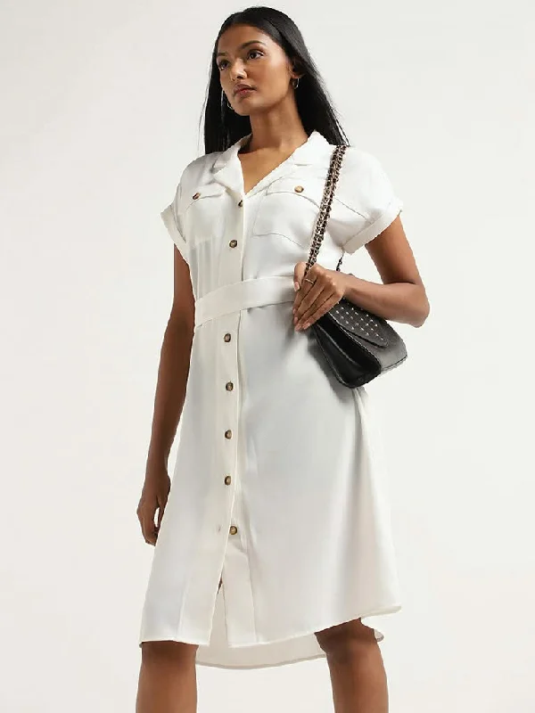 Wardrobe White Button-Down Dress with Belt Holiday unclassified dresses