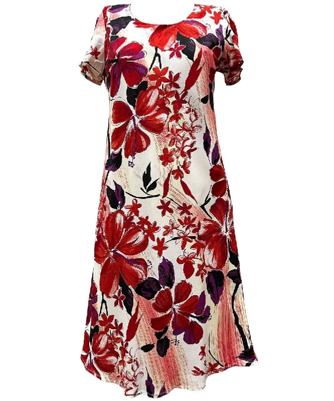 Watercolor Hibiscus Dress with Cap Sleeves One-shoulder unclassified dresses