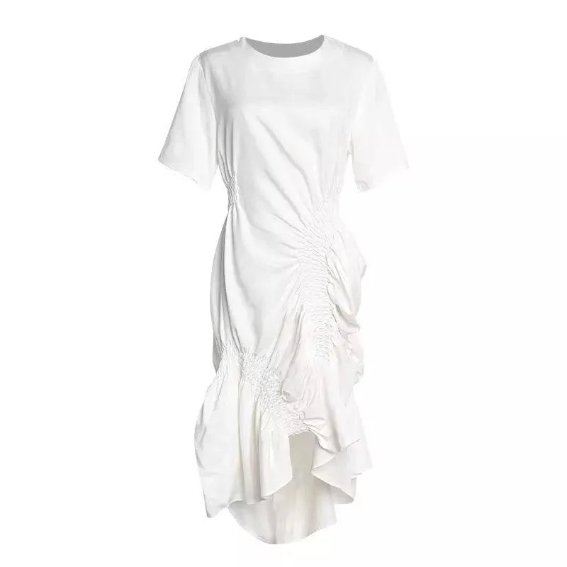 White Elastic Ruched Asymmetrical Dress Casual chic unclassified dresses