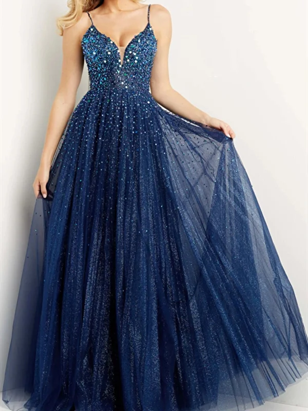 Wholesale Shiny Dark Navy Blue Prom Dresses Flowy unclassified dresses