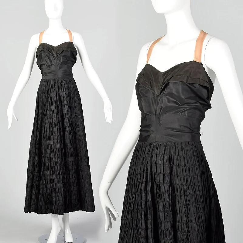 XL 1940s Black Silk Taffeta Gown Unique unclassified dresses