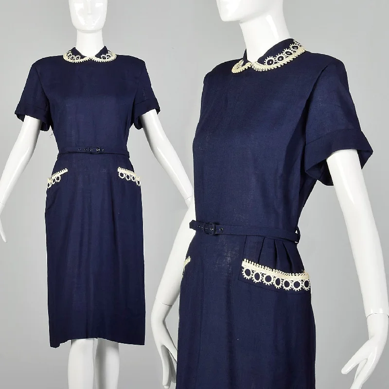 XL 1950s Navy Blue Day Dress Beach unclassified dresses